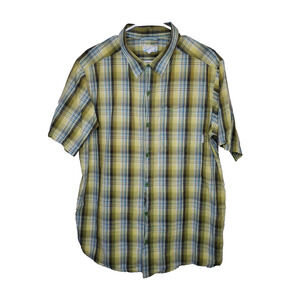 Columbia Men’s Short Sleeve Button Shirt XL Green Blue Yellow Plaid 100% Cotton